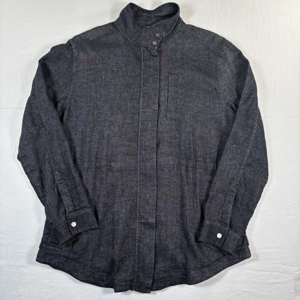 Eileen Fisher‎ Denim Jacket Black Wash Blazer Zip & Snap M
